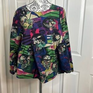 Keke Linen Blend Bold Artsy Top M Oversized